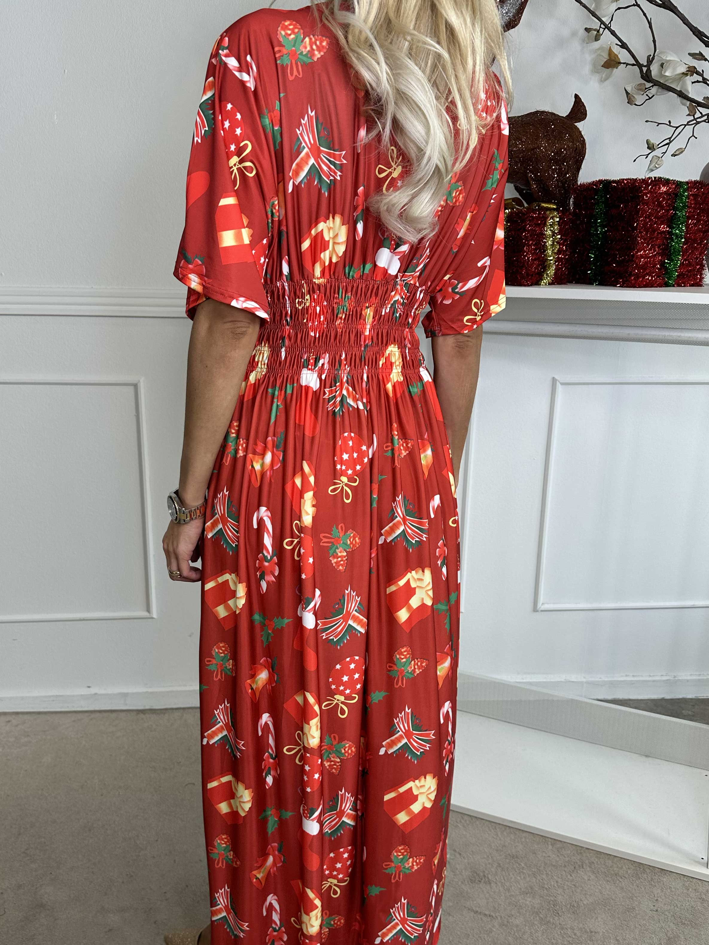 Pams Holiday - Lång klänning med resår och julmotiv